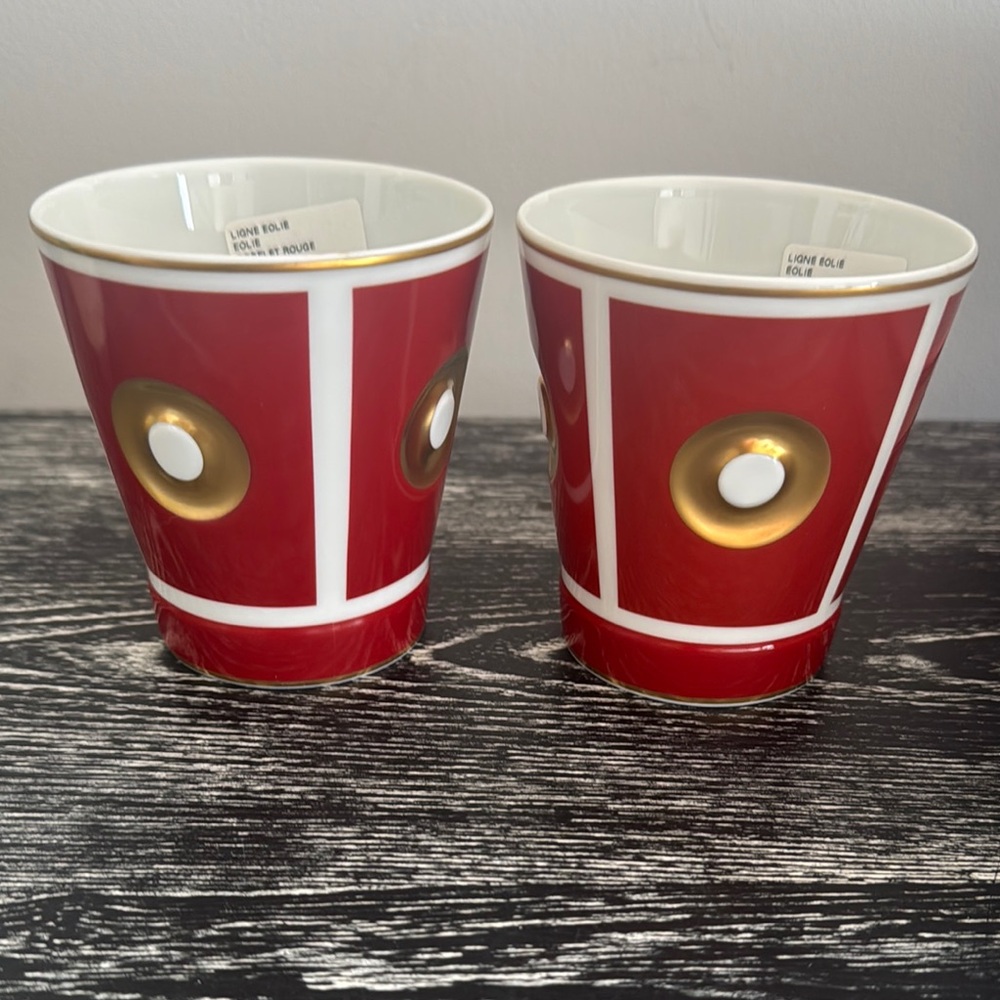 Set of 2 Bernardaud Eolie Burgandy and Gold goblets